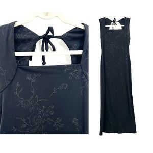 Younique y2k black maxi dress open back whimsigoth floral glitter fairycore S